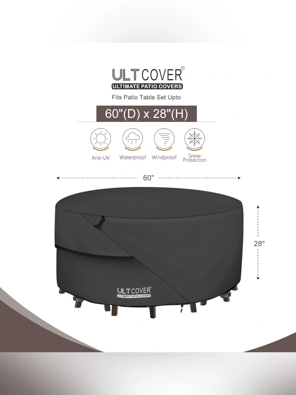 60” Round Patio Table and Chair Cover Set - Outdoor Waterproof Furniture Cover*
